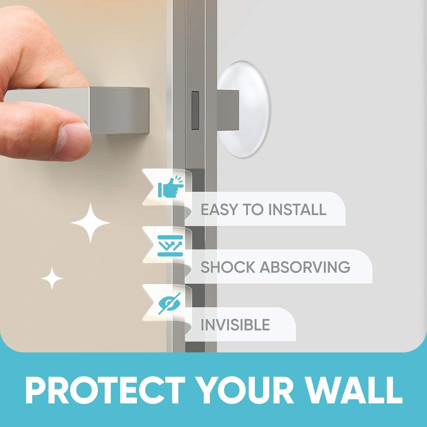 Wall & Door Handle Stopper 2" Set. 6 Pieces of Clear Rubber Door Knob, round …