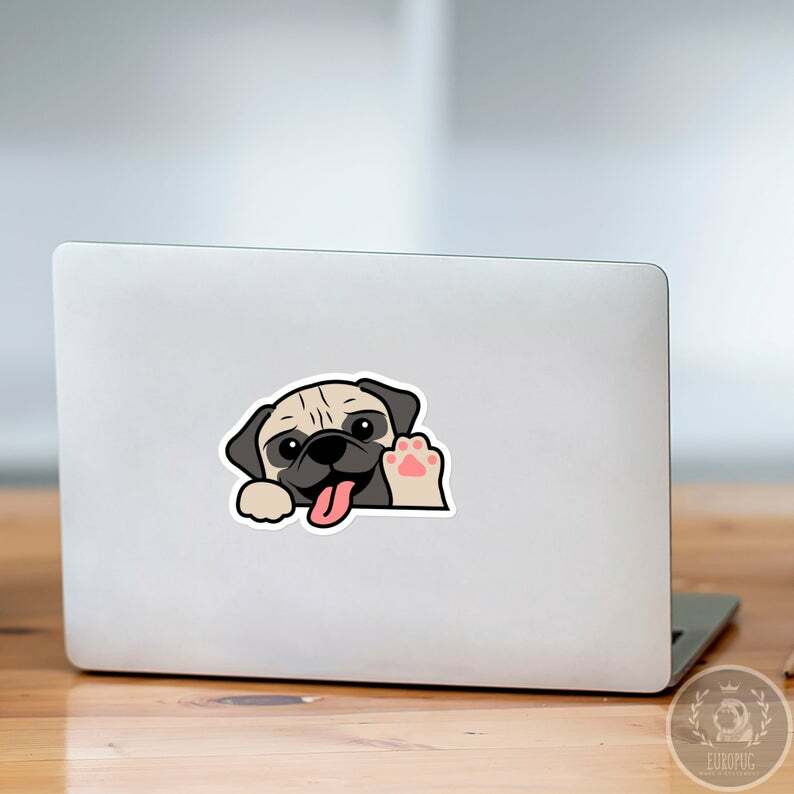 Peeking Pug Car Sticker / Vinyl Car Decal Water Resistant For Outdoor Indoor Use