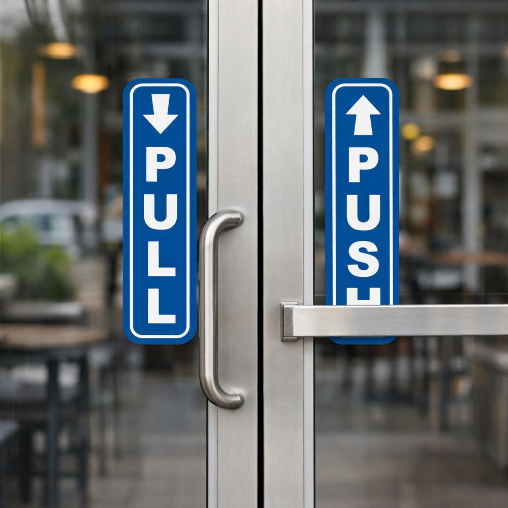 Push Pull Door Stickers Set of 2 Vertical Vinyl Decals Sign 10×2.5 For Doors