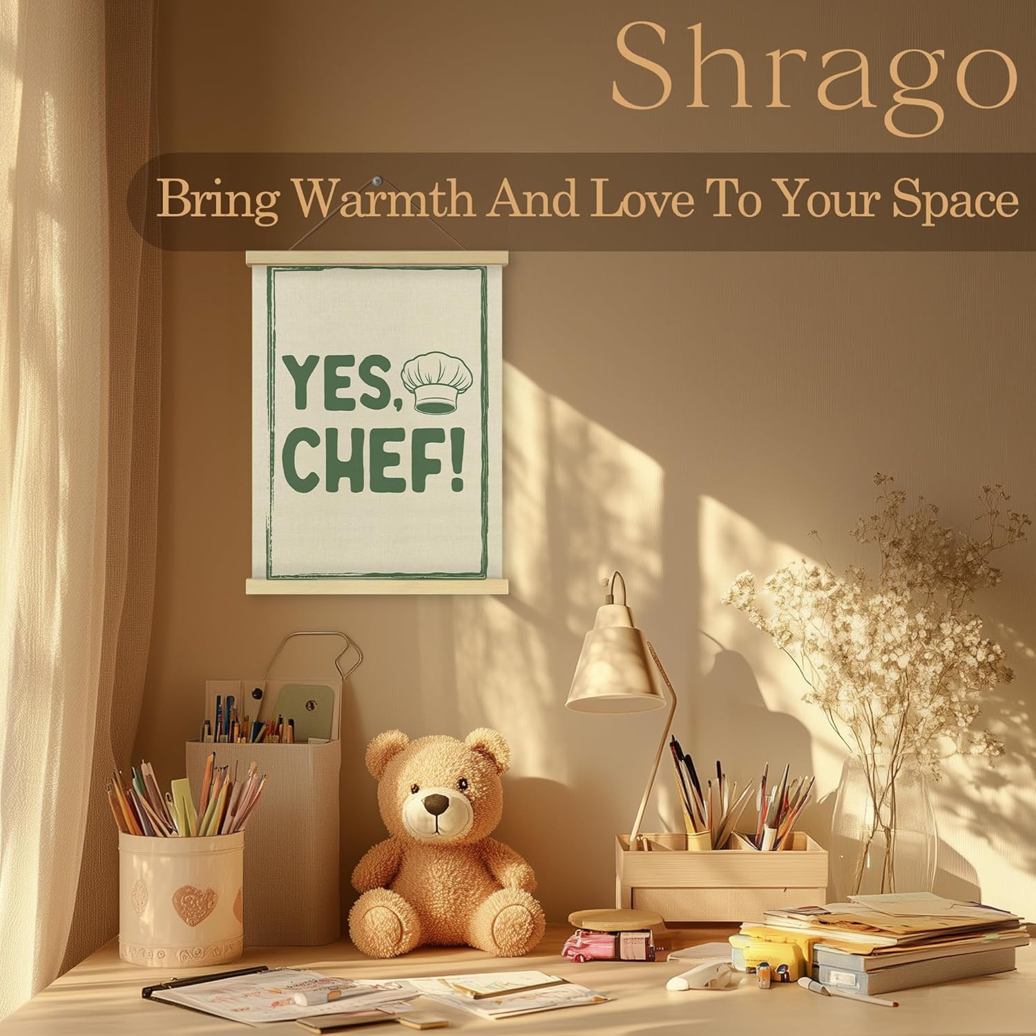 Shrago Yes Chef Wall Art, Vintage Green Chef Cooks Quote Poster Hanger Frame …