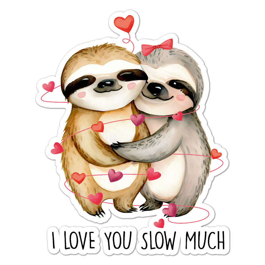 I Love You Sloths, Vinyl Decal Sticker, Indoor Outdoor, 3 Sizes, #9139
