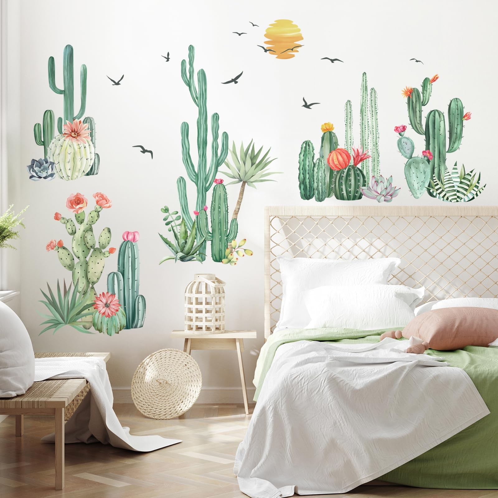 Green Cacti Palm Trees Wall Stickers Tropical Plants Wall Decals Removable an…