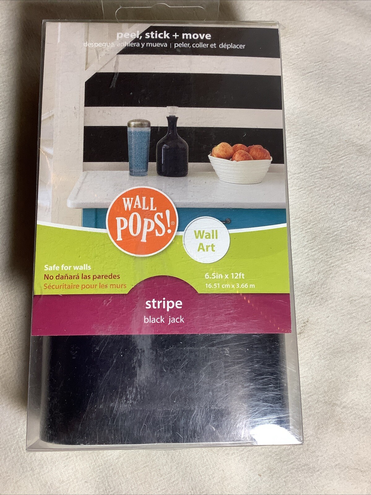 Wall Pops Wall Art! New 6.5” X 12FT Black Stripe~ Peel & Stick