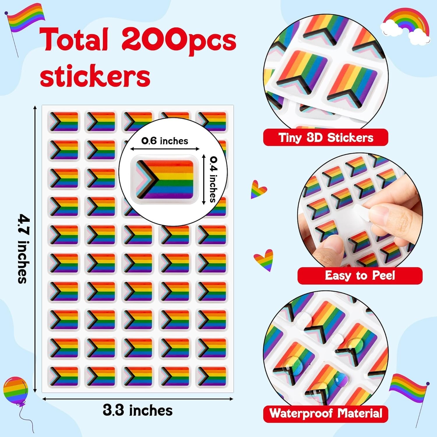 Express Your Pride with 200 Rainbow Flag Stickers – Fade Resistant Design