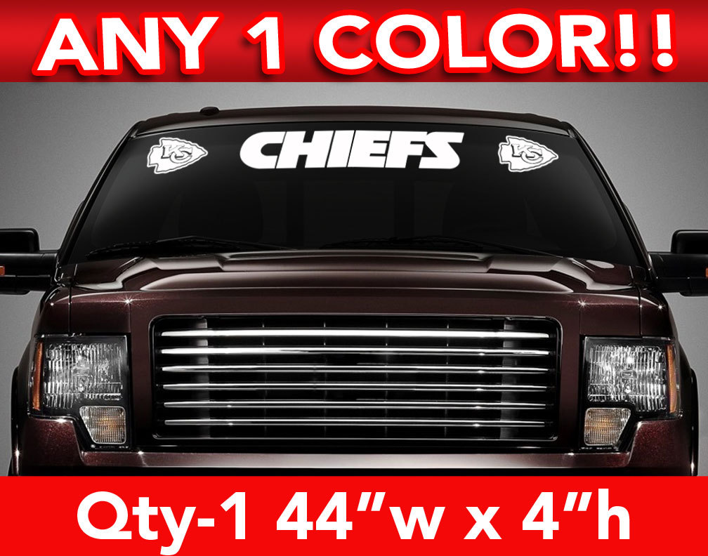 KANSAS CITY CHIEFS w/Logos WINDSHIELD DECAL STICKER 44"w x 4"h ANY 1 COLOR