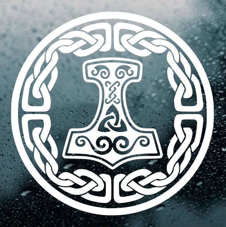 Celtic Knotwork Circle with Mjolnir Vinyl Decal V2 | Viking Thor Hammer Knot