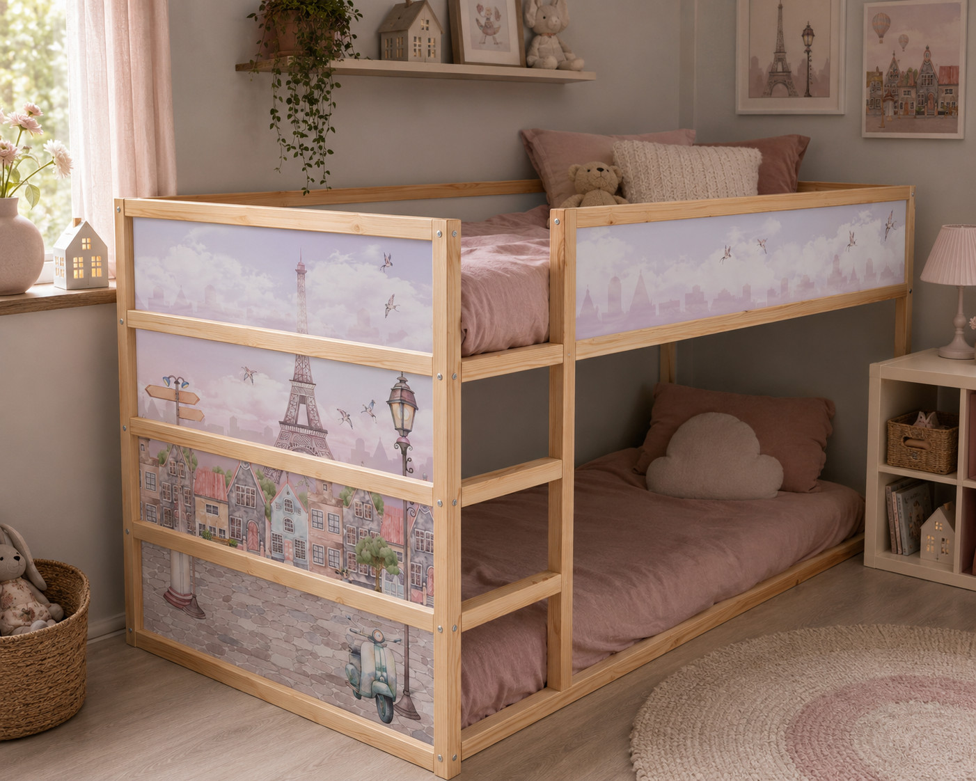 Whimsical Llama IKEA KURA Bed Decals, Pastel Vinyl Stickers, Peel and Stick