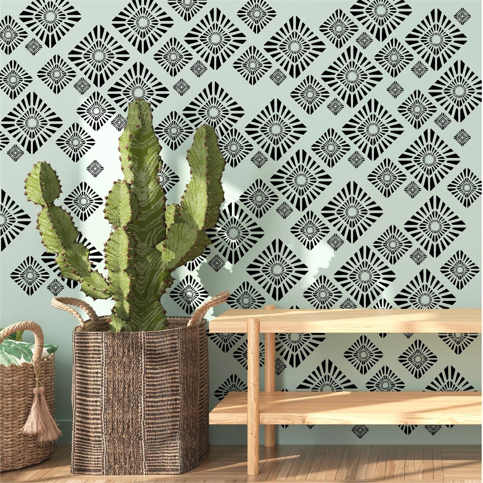Geometric Wall Stickers Black Diamond Pattern Peel and Stick Removable Wall D…