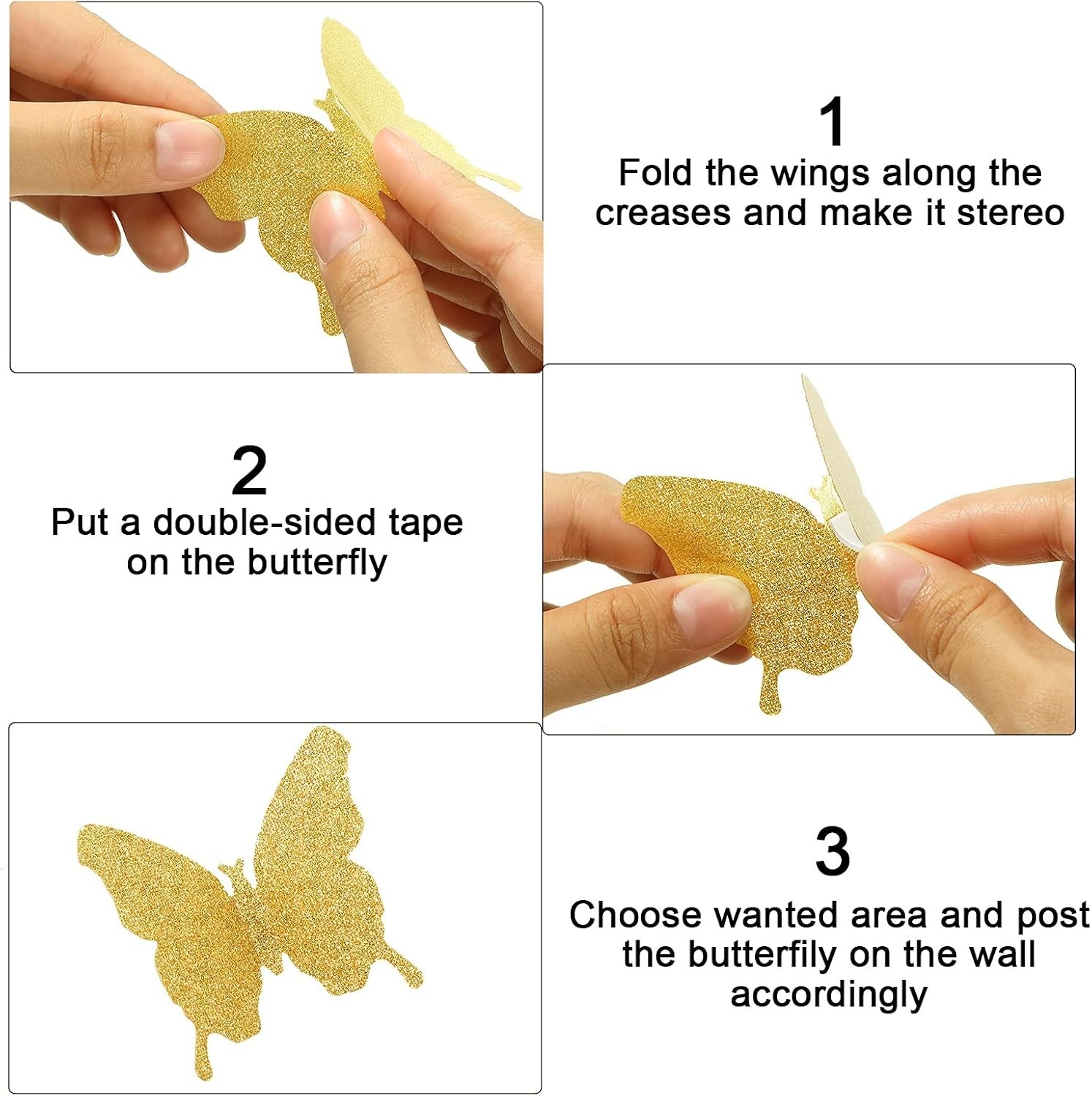 Elegant 48-Piece DIY Glitter Gold Mirror Butterfly Decals – Perfect for Any Room