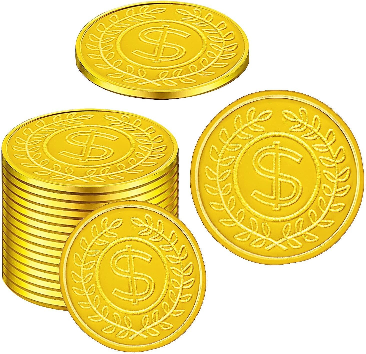 100 Count Plastic Gold Coins Set, Pirate Treasure Play for