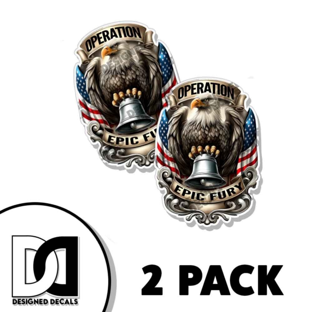 Patriotic Eagle Decal Operation Epic Fury Car Window Truck Graphic Sticker 2PK