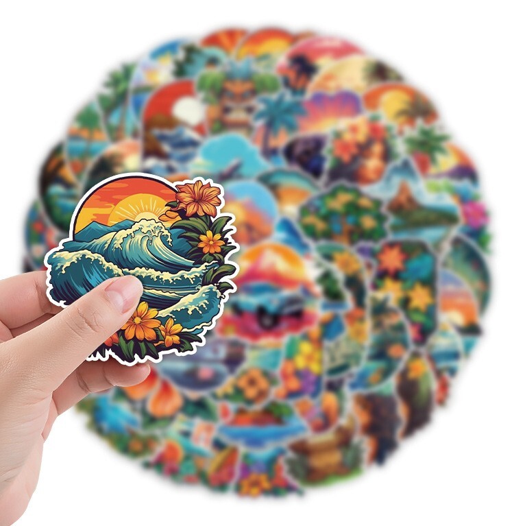 50Pcs Stickers Hawaii Beach Tree Aloha Luggage Skateboard Car Phone Laptop Vinyl