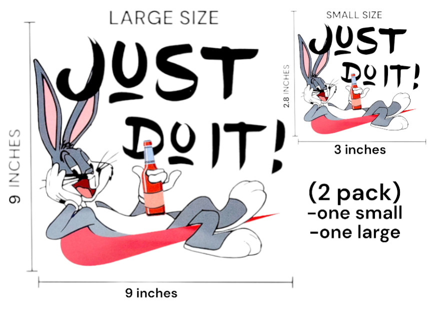 Bunny Drinking Just Do It Iron On Sticker Vibrant Color for T-shirts Hoodies