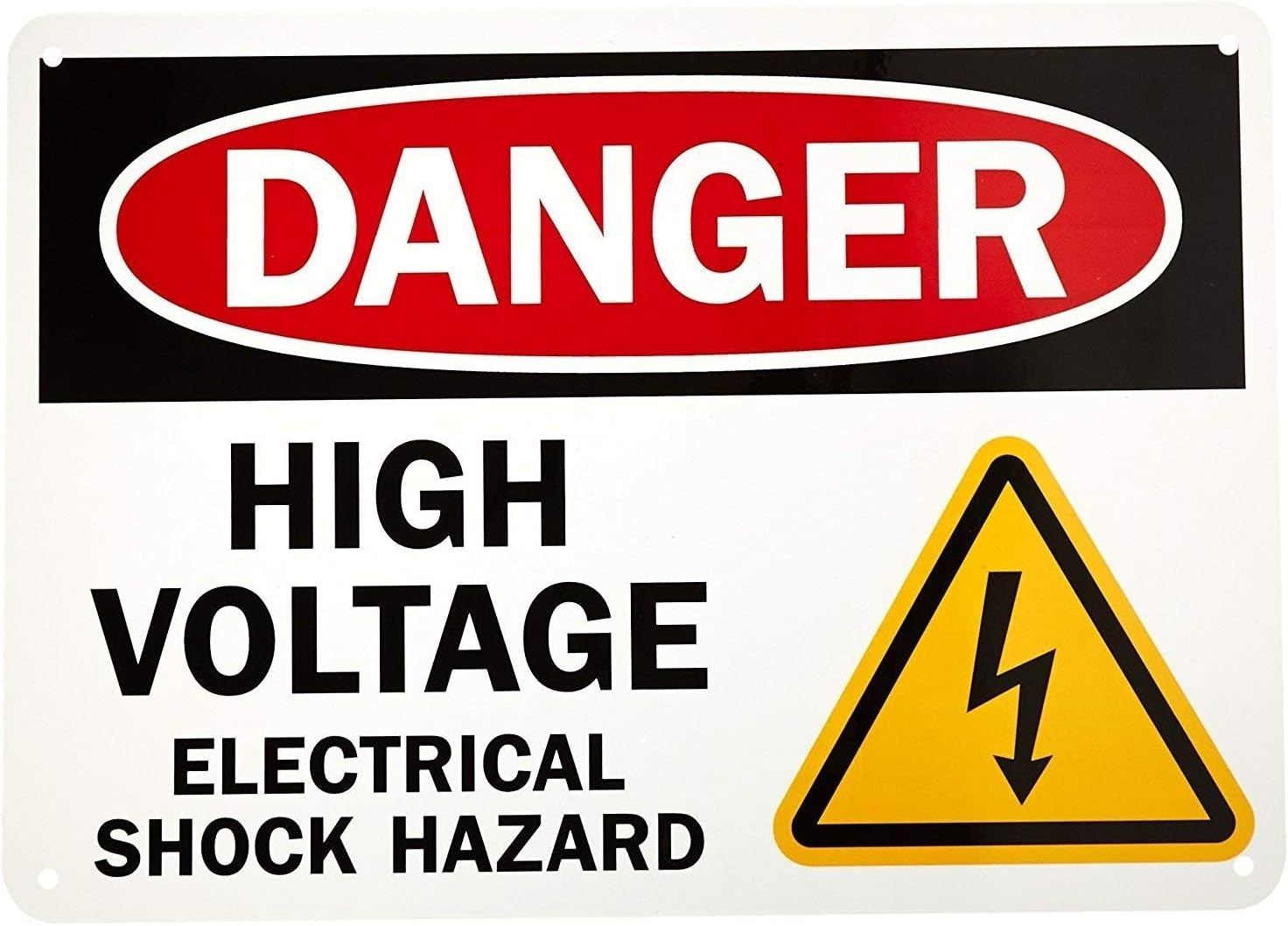 (2 Pack) Danger: High Voltage, Electrical Shock Hazard, Sticker Sign, 10×14 Inch