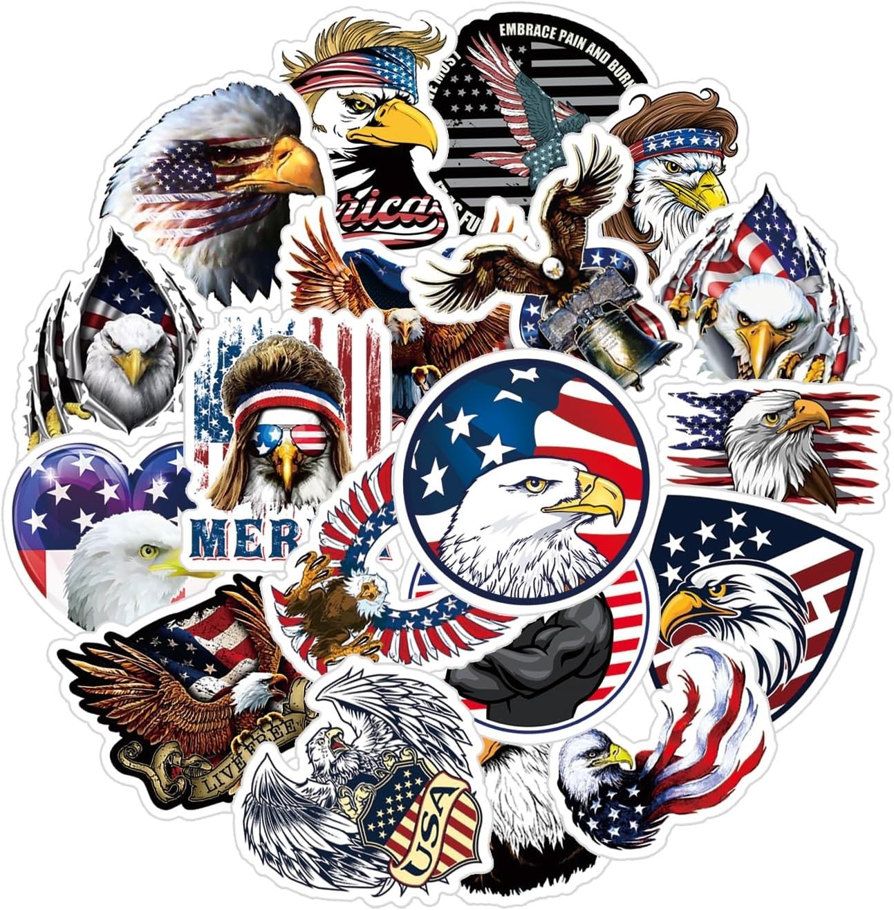 Cool Bald Eagle Stickers 25pcs Waterproof Art Deco Vinyl Pack Laptop Skateboard