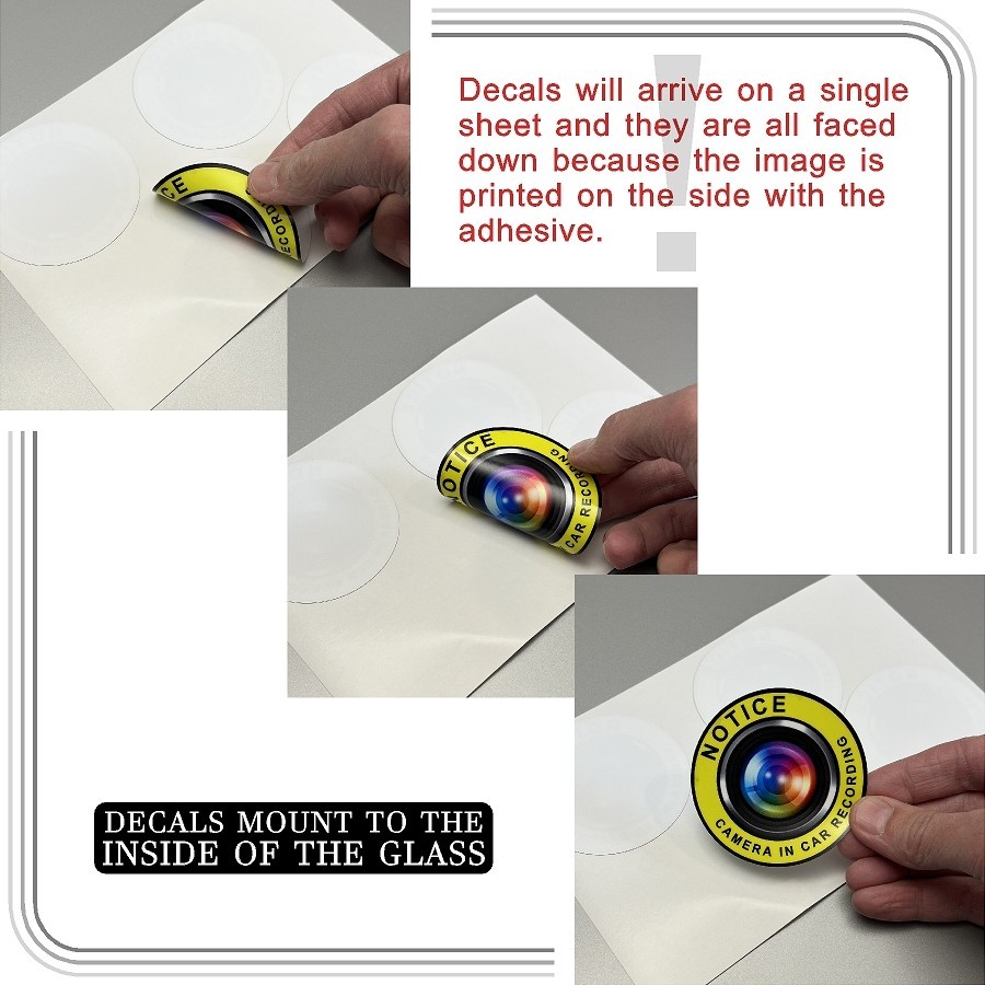 Camera in Car Recording Video 4-Pack INSIDE MOUNT Decals Yellow Black 2.75"