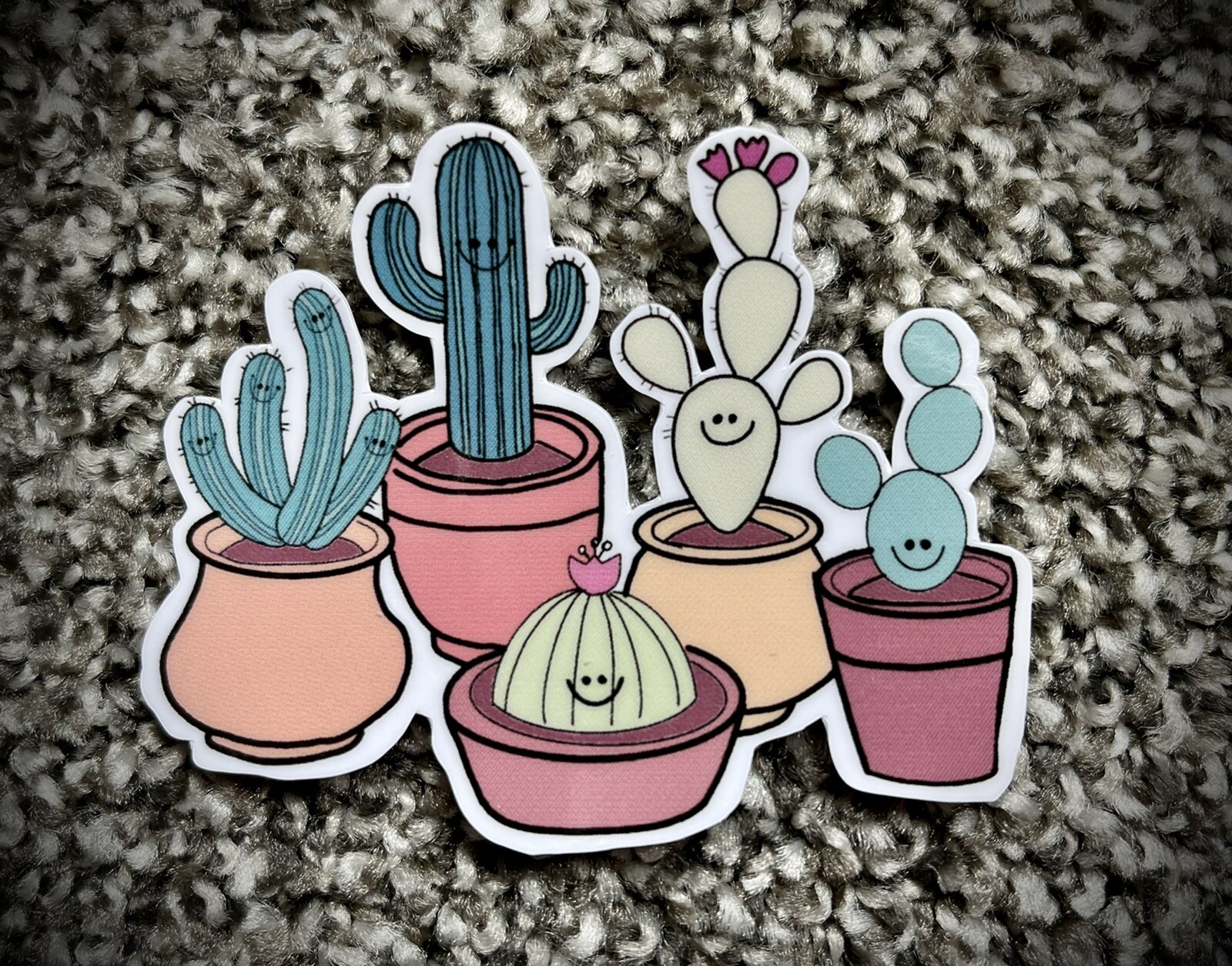 Happy Cactus Succulent Plants Flowers Vinyl Laptop Car Sticker Decal 3”x2.5”