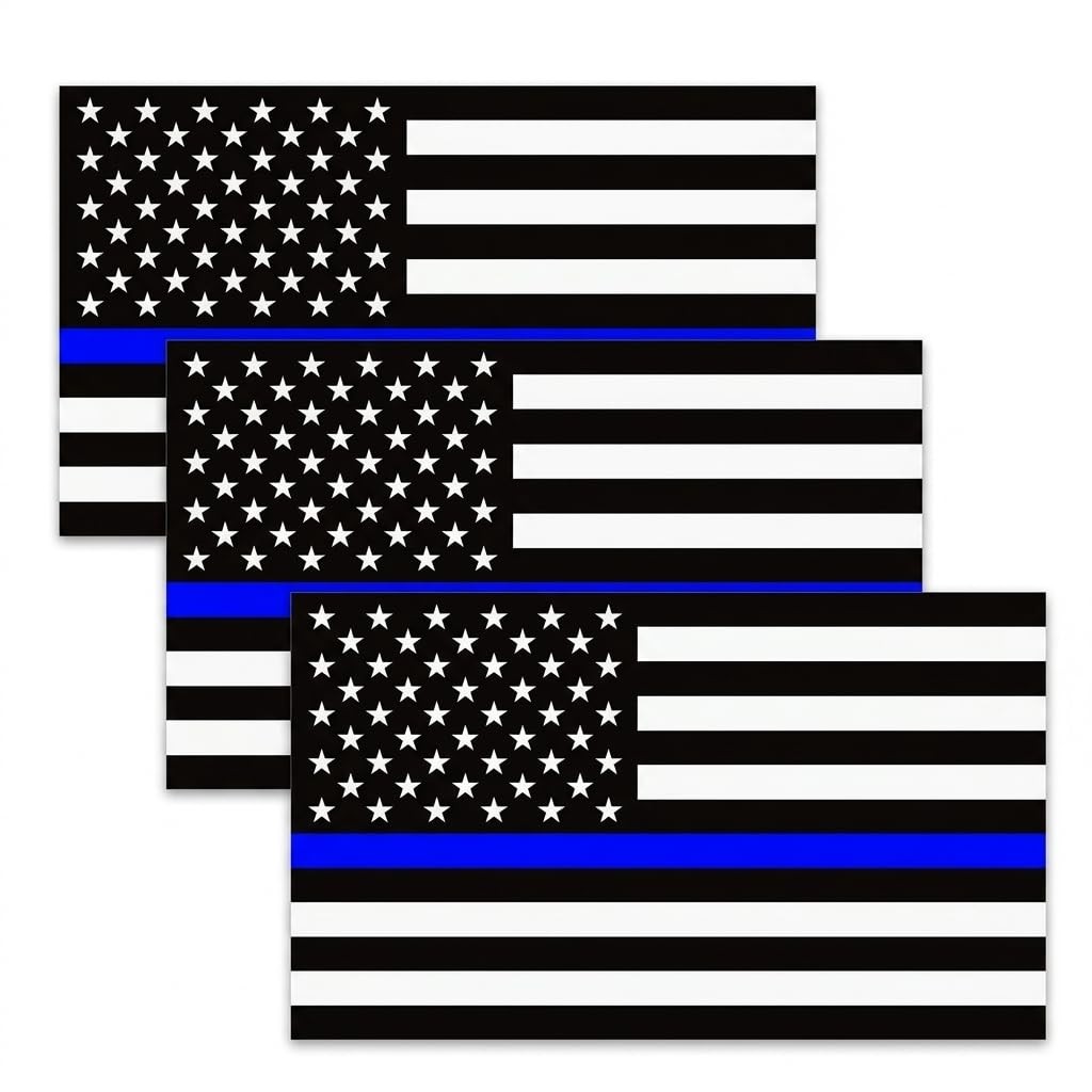 3PC Reflective Thin Blue Line Decal 5×3 Inches American Flag Thin Blue Line…