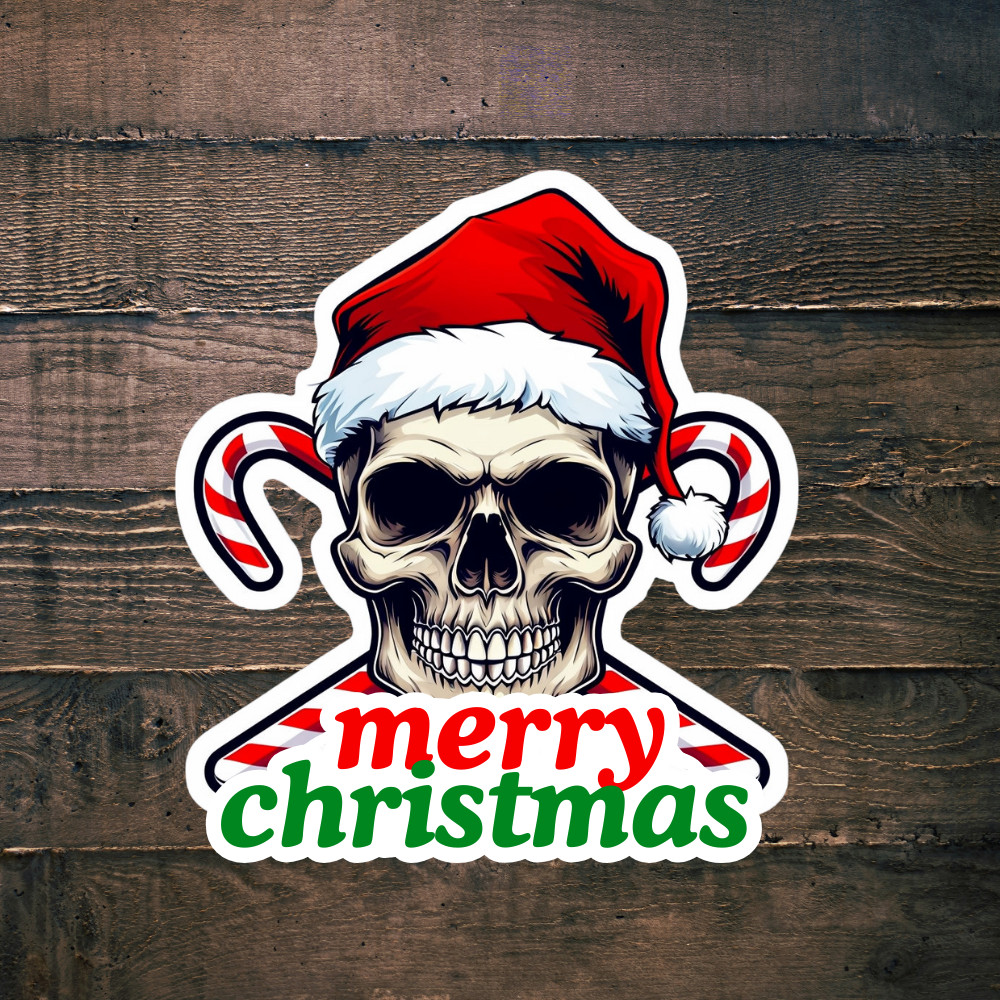 Holiday Christmas Sticker Skull Vinyl "Die Cut" Waterproof UV Resistant NEW