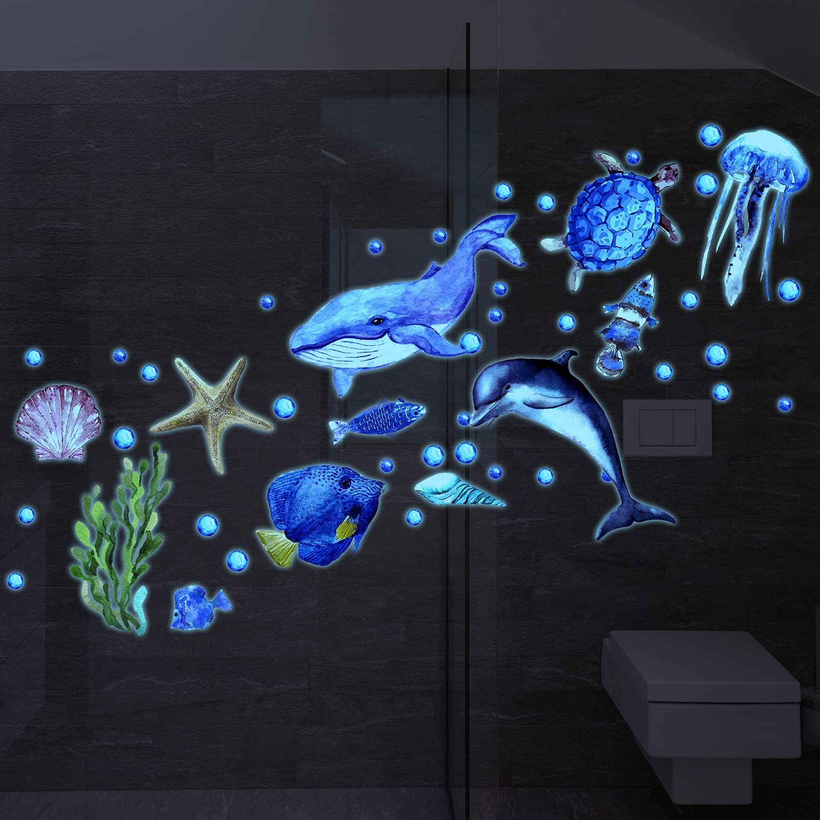 52 Pcs Ocean Fish Wall Decals Glow in The Dark Under The Sea Wall Decals Sea …