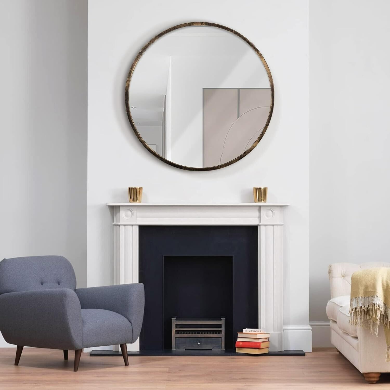 Round Wall Mirror Bronze 24 Inch -Circular Metal Framed Wall Mounted Mirror B043