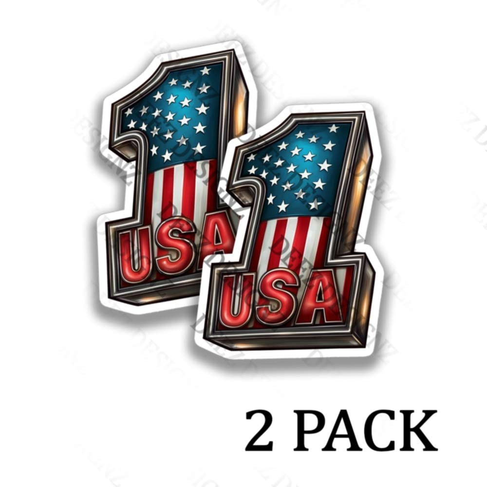 American USA #1 Retro Red White Blue Adhesive Outdoor Sticker Decals -Set of 2
