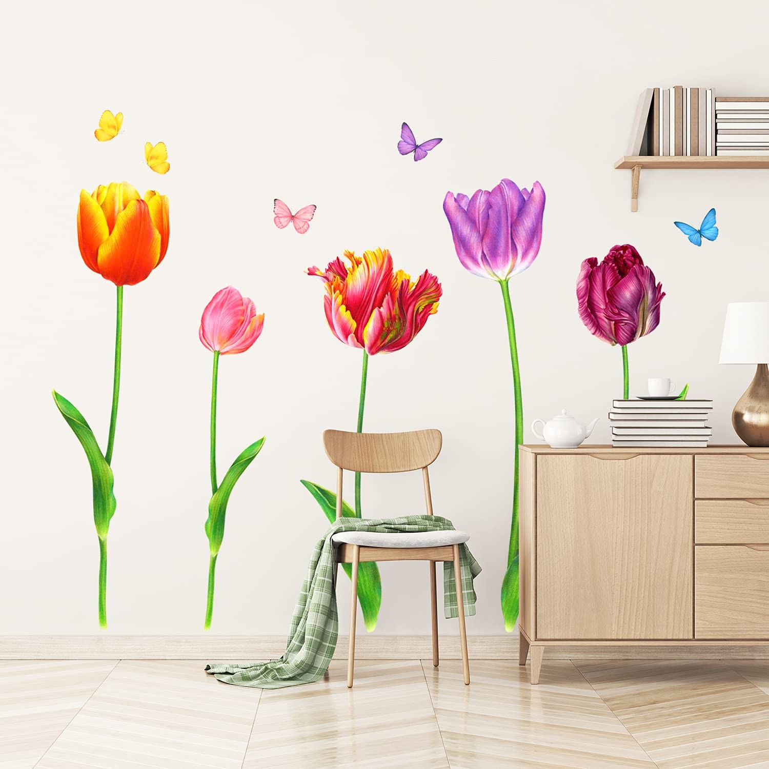 SG2-2116 5 Large Tulip Wall Decals Colorful Flower Butterfly Stickers for Bed…