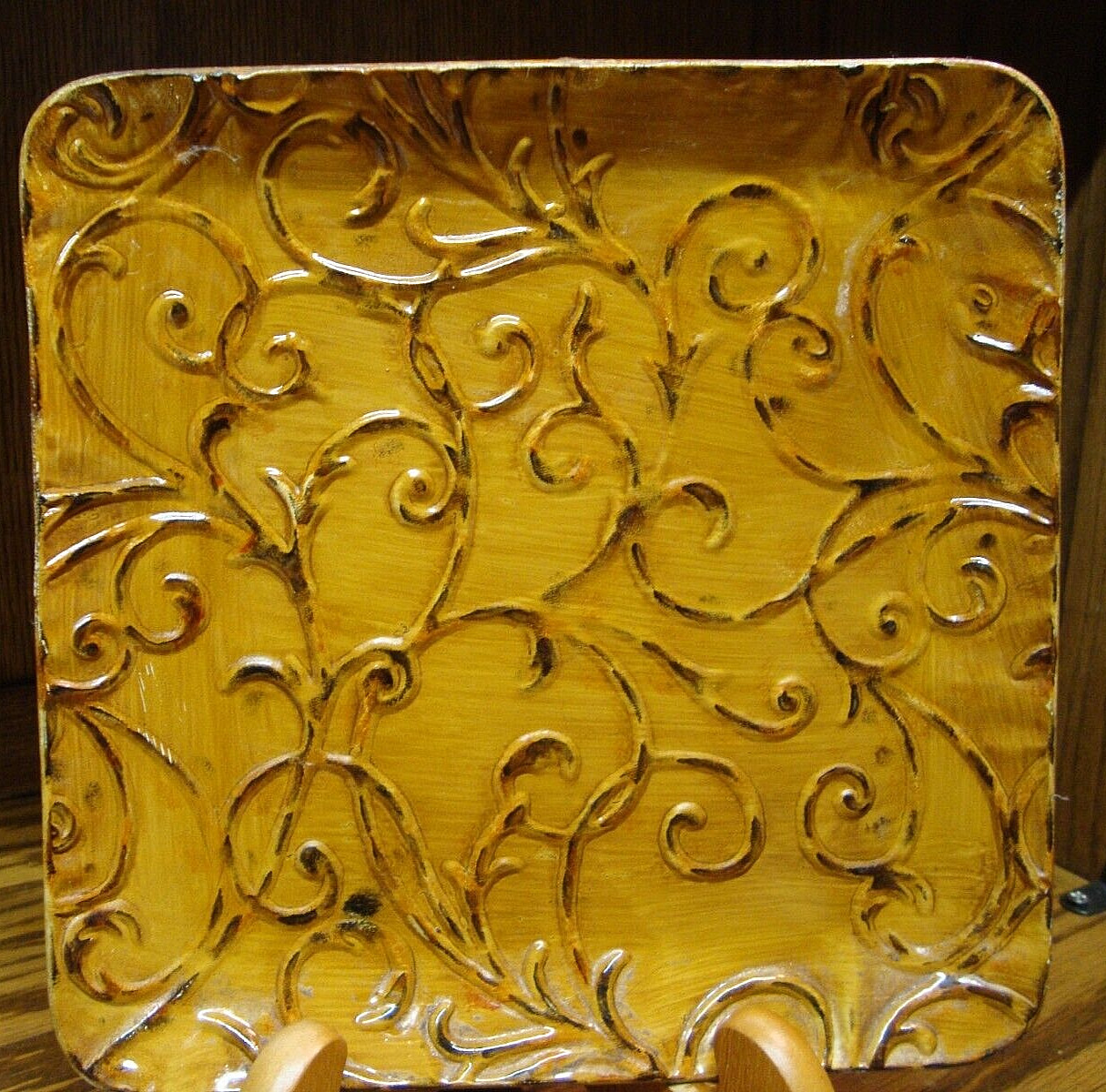 Metal Plates 2) Caramel Scrolled Wall Art Modern Style 9.7"x9.7" Home Decor 782