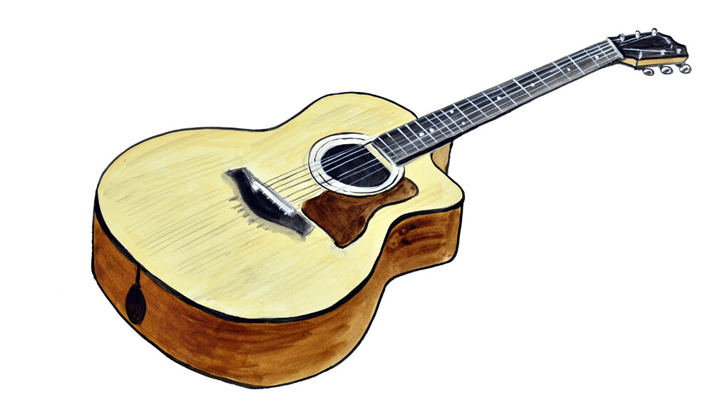 Acoustic Guitar Music Instrument Decal Sticker – Auto Car Truck RV Cell Cup Boat