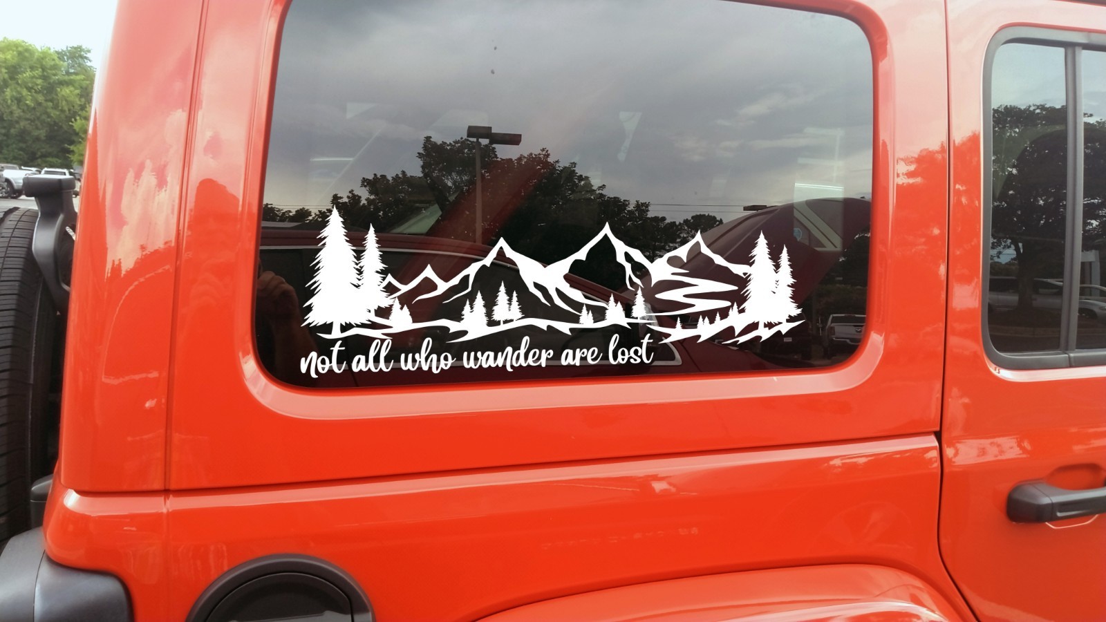 Mountain Scene Trees Decal Not All Who Wander Are Lost V1 RV Camper Truck
