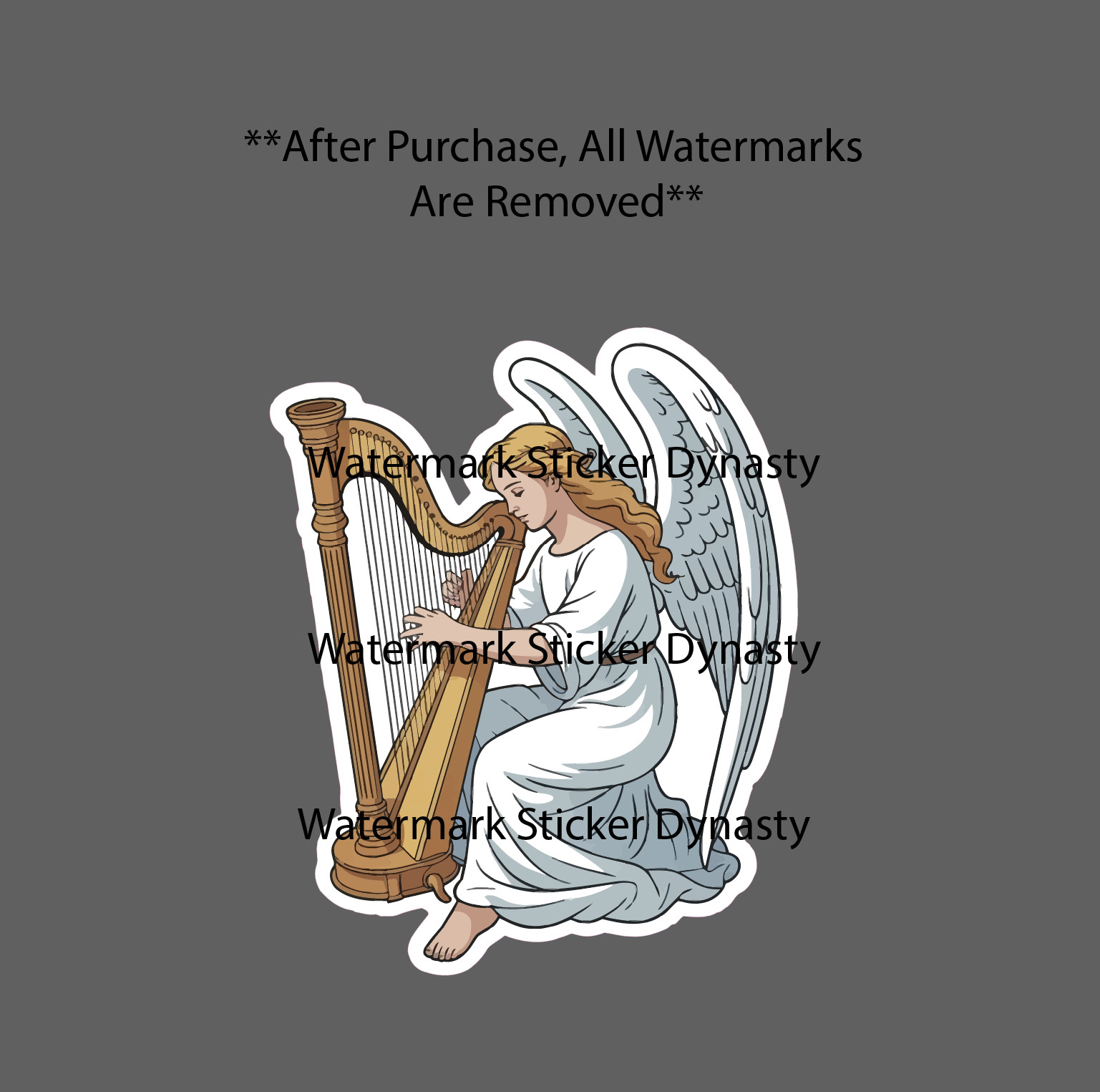 Angel Playing Harp Sticker Waterproof Decal Music Heaven Instrument Gift NEW