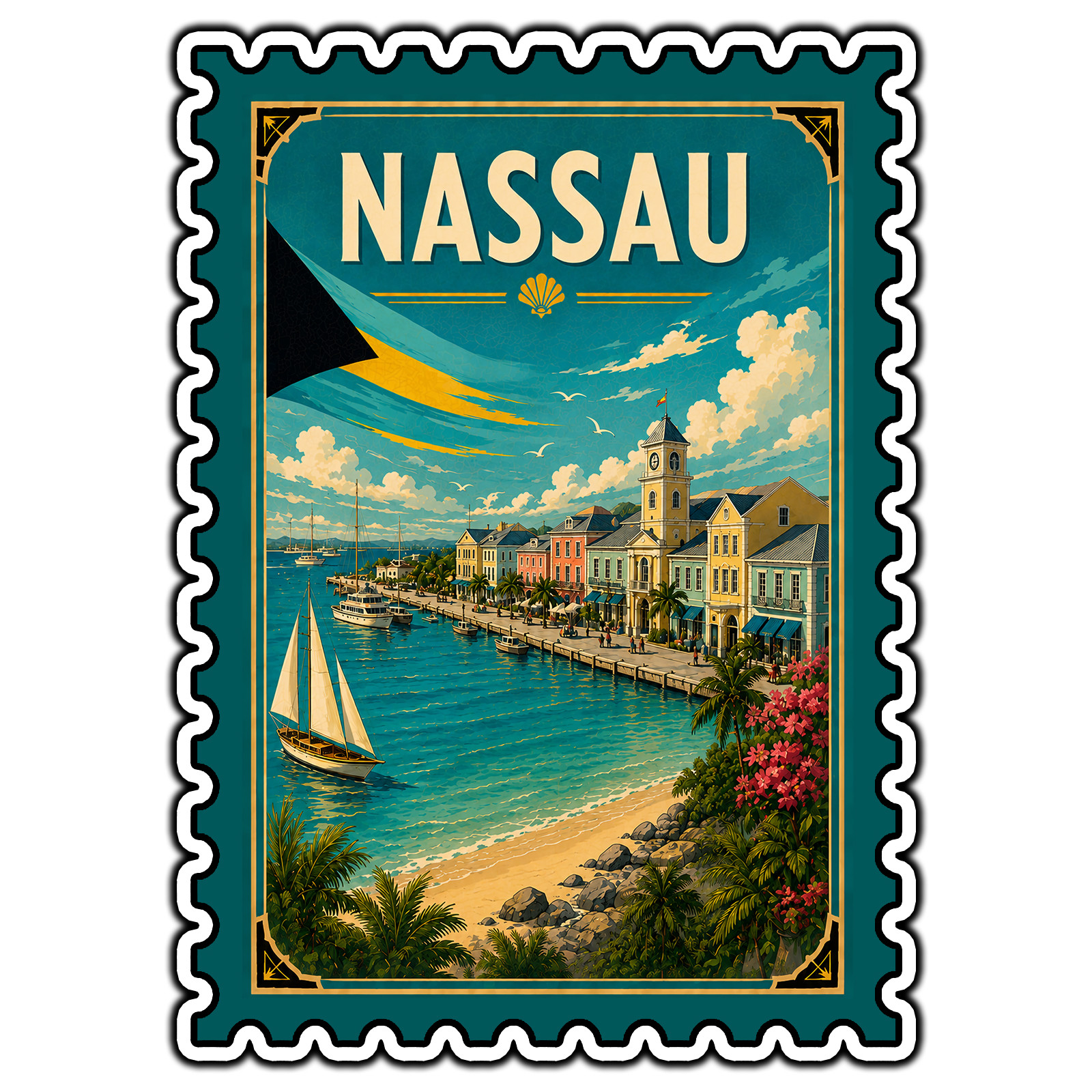 Nassau Bahamas Travel Postage Stamp Sticker #1 Waterproof Vinyl Decal Die-Cut