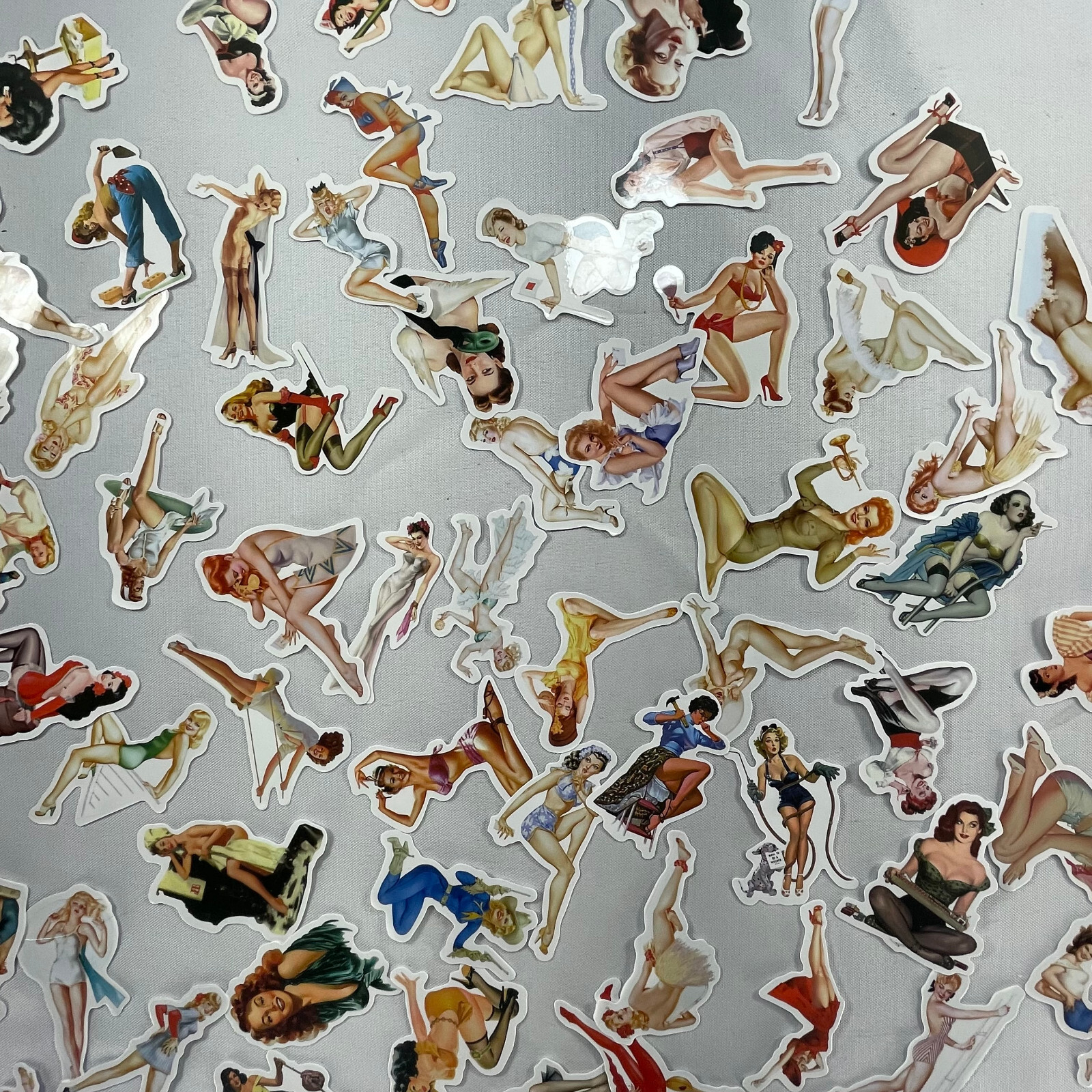 Lot of 66 Different 1" – 3" Vintage Style Female PinUp Stickers hot girls women