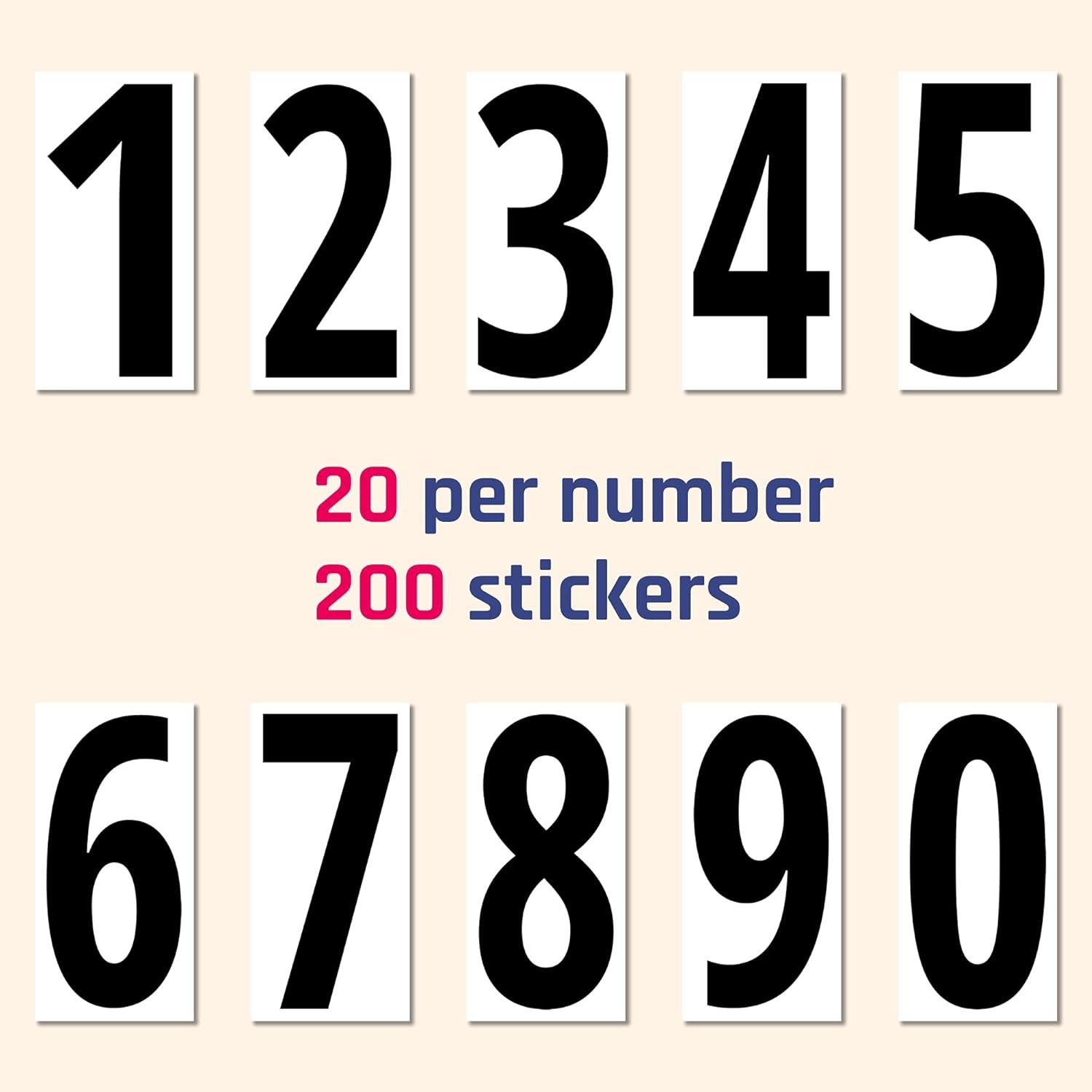 200 Pieces, 3" – Vinyl Number Stickers, 3 x 1.5 inches, Black Numbers