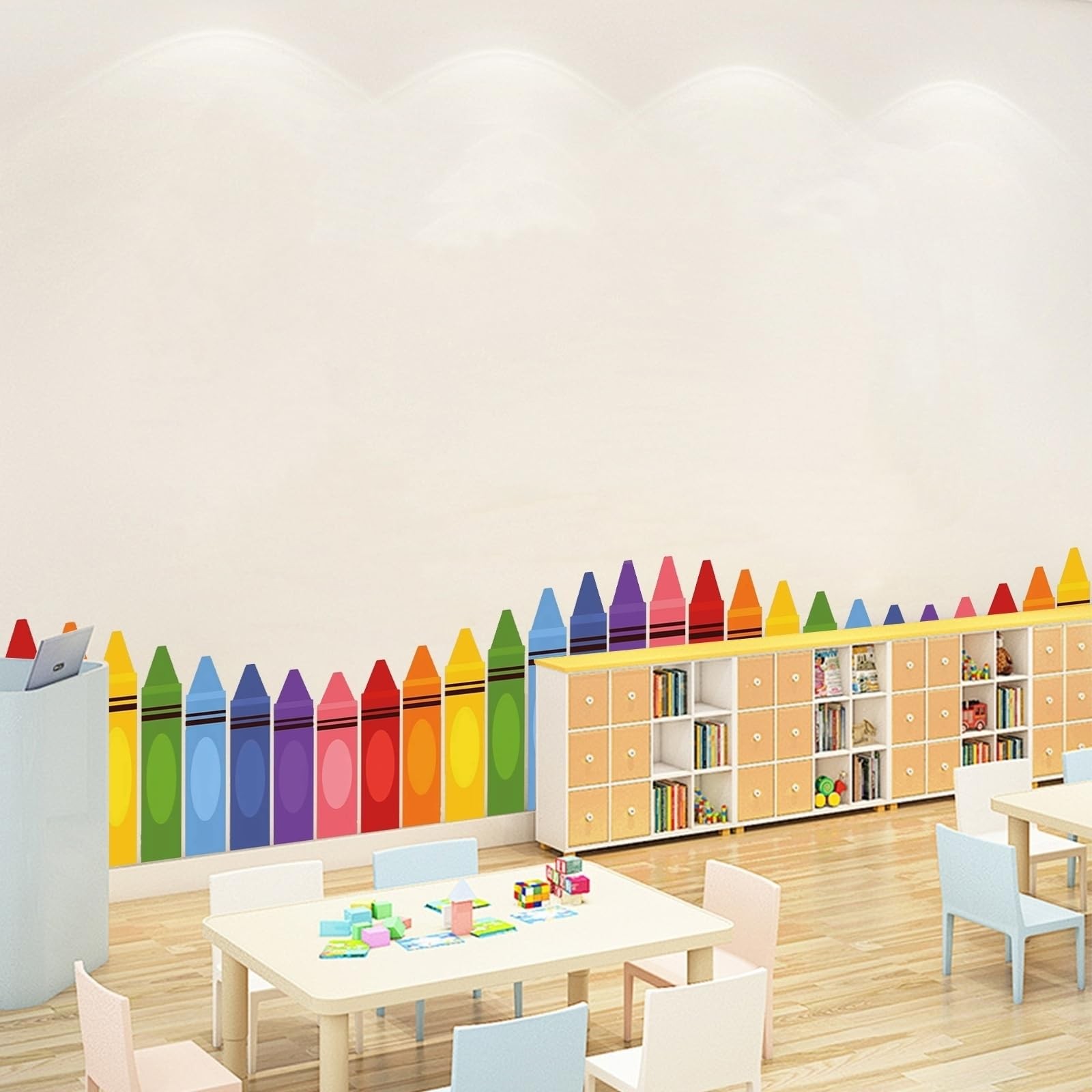 9.8 ft Rainbow Crayon Classroom Wall Decor, Cuttable Fabric Backdrop for Pres…