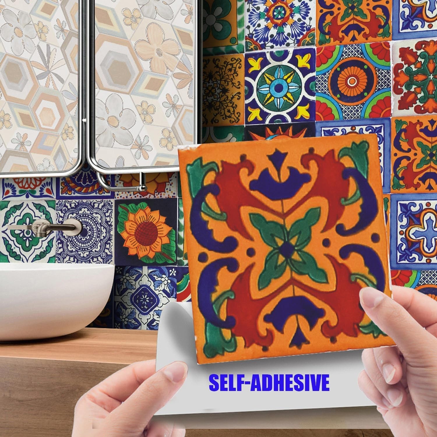 Retro Bohemian Tile Stickers – 24 Waterproof Wall Decals for DIY Decor