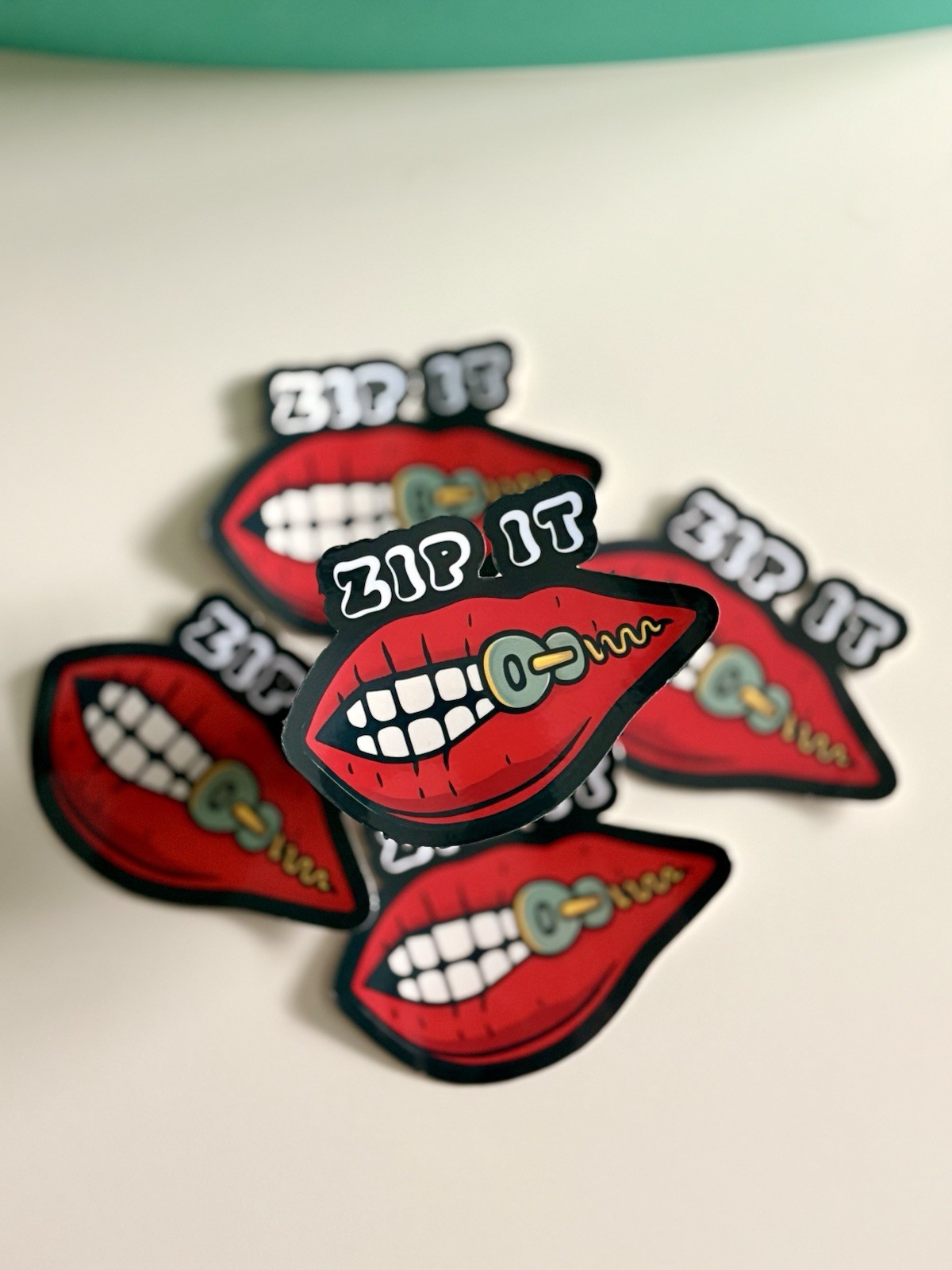 ZIP IT Red Lips Zipper Mouth– Funny Vinyl Decal for Laptops, Water Bottles