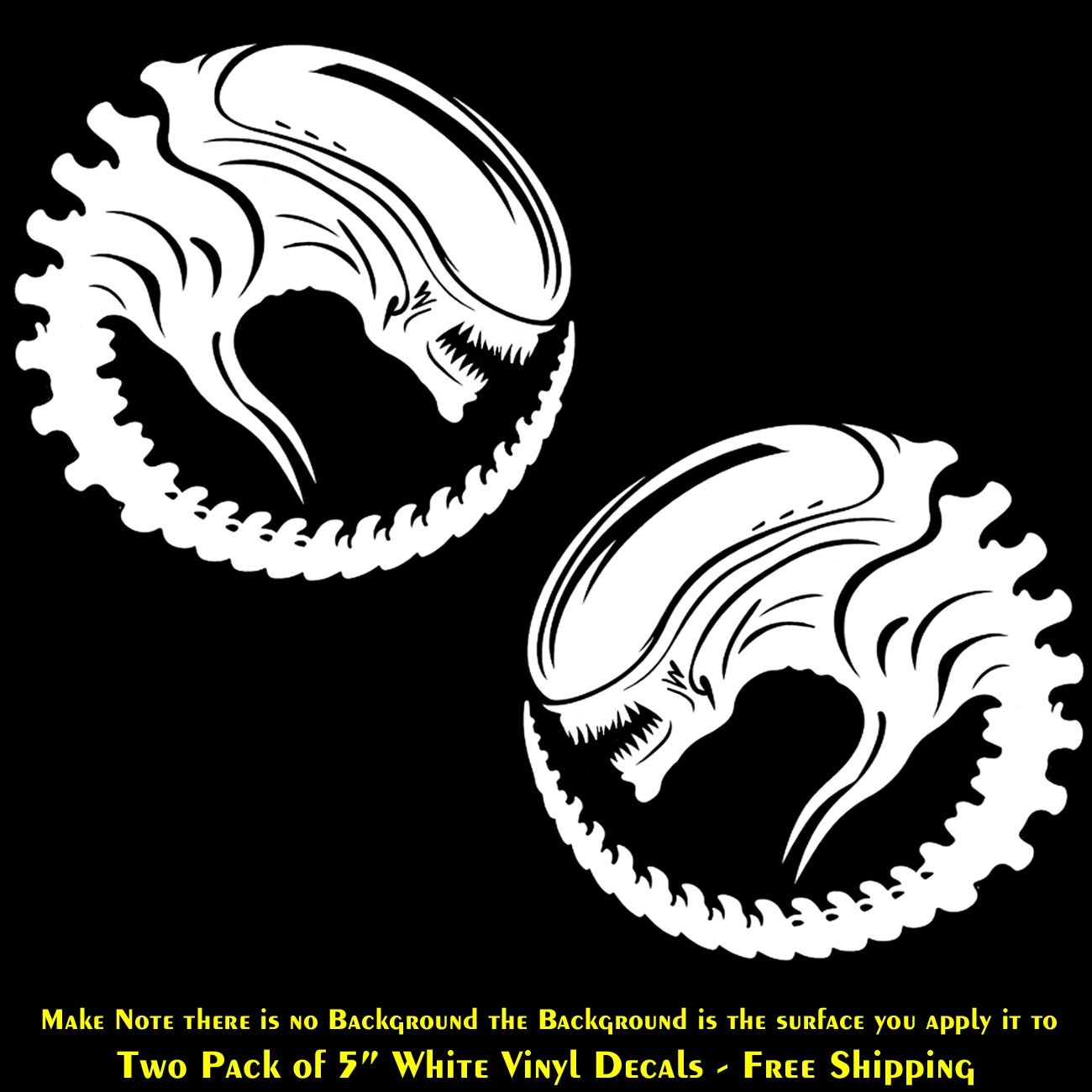 Alien Xenomorph Two PK 5" White Decals Car Truck Van Camper Door Boat Mailbox
