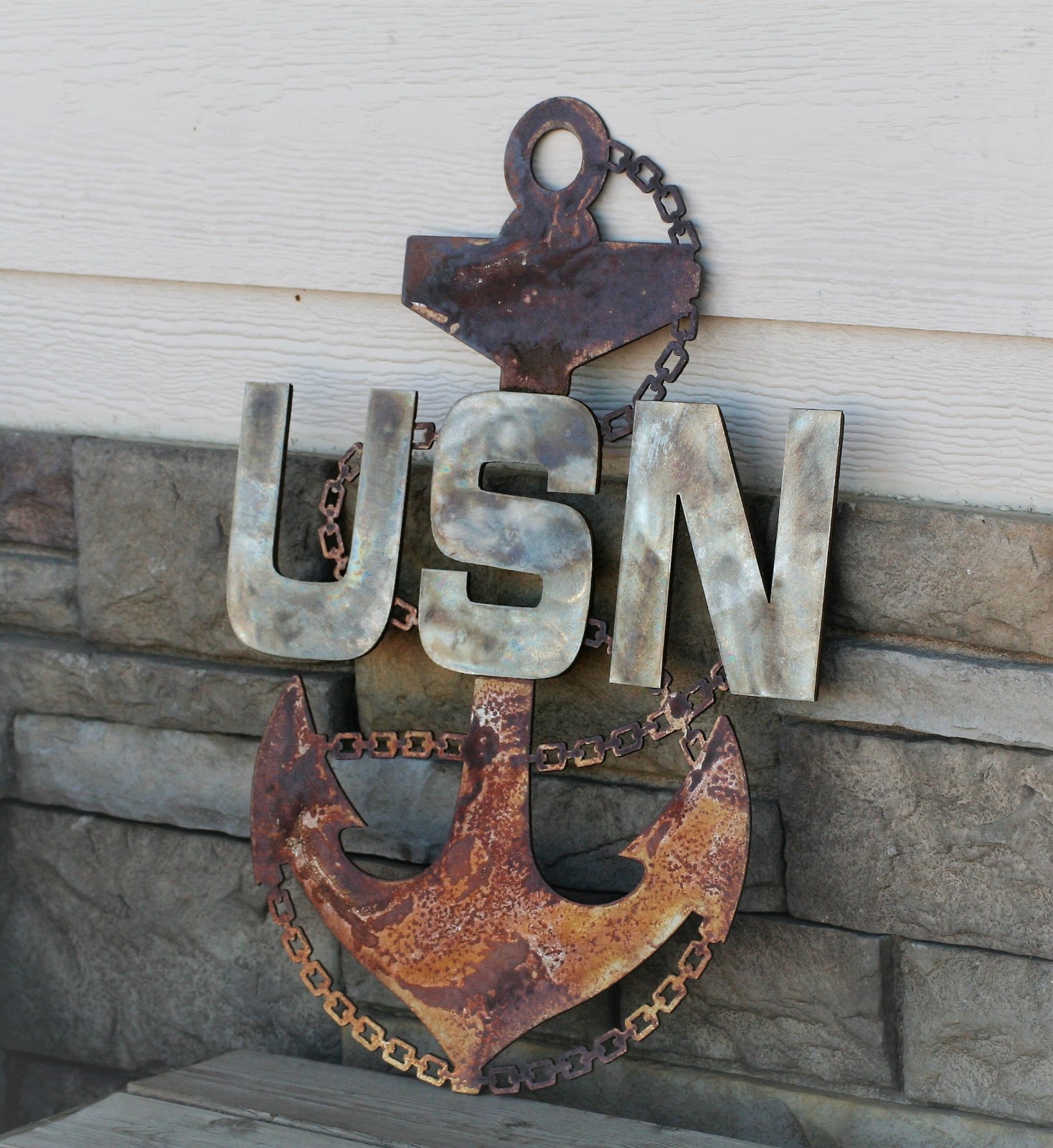 US Navy Chief Anchor Rustic Steel Wall Decor — 19" tall