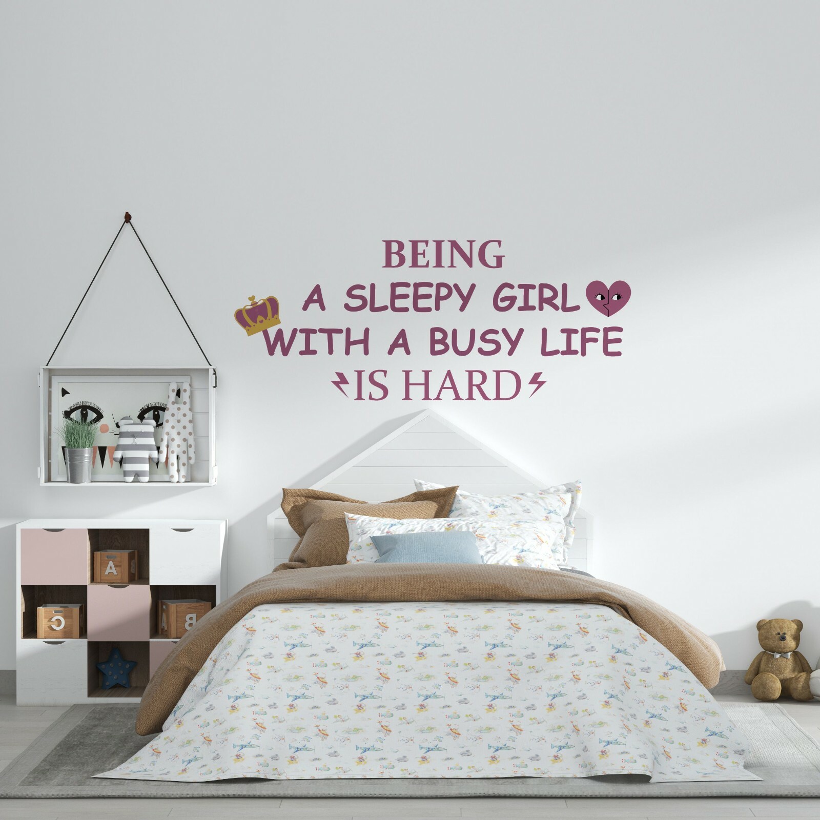 Home Bedroom Crown Heart Design Sleepyhead Girl Quotes Vinyl Wall Decal Sticker