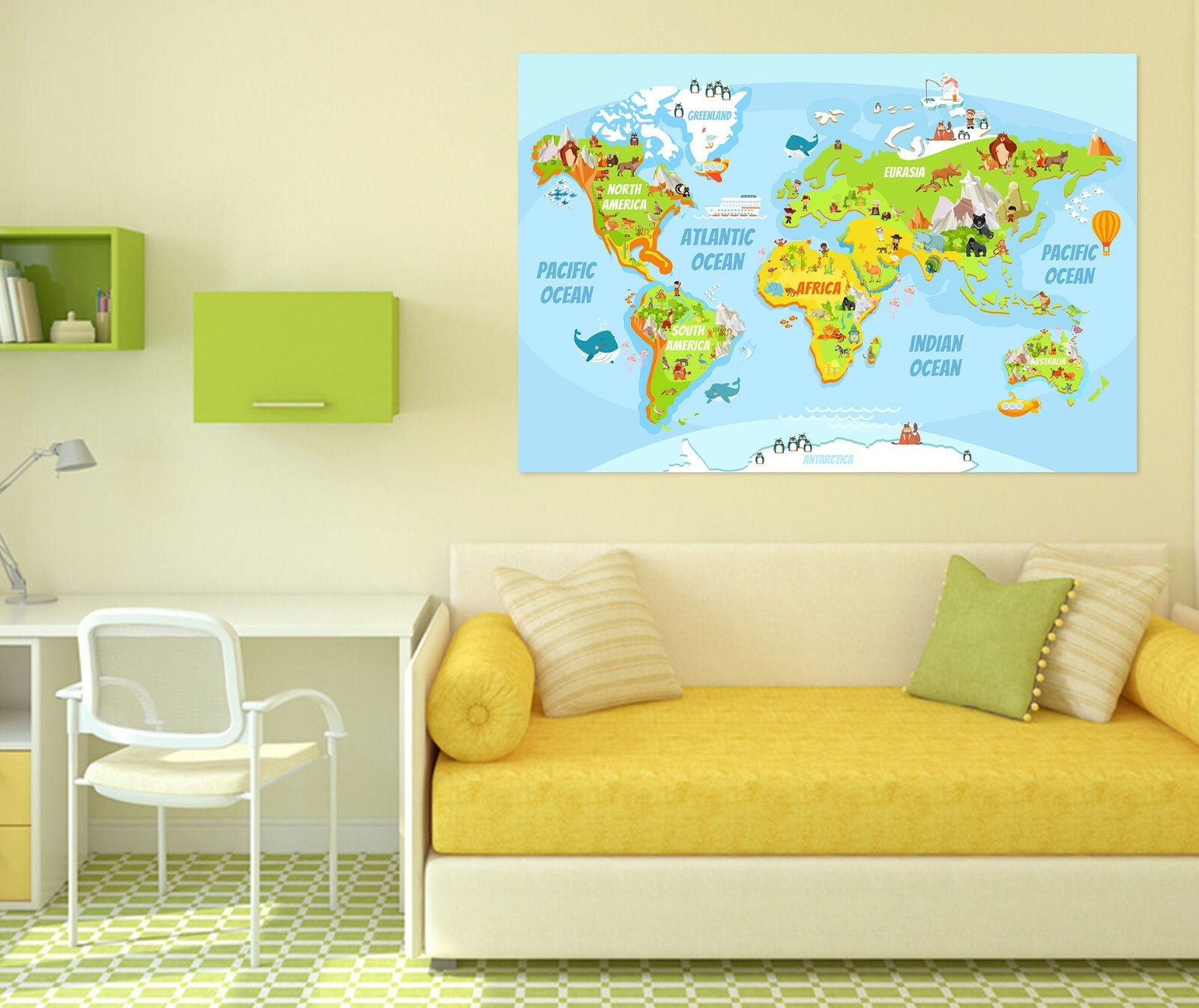 3D Penguin Whale B066 World Map Wall Stickers Vinyl Wallpaper Mural Murals Amy