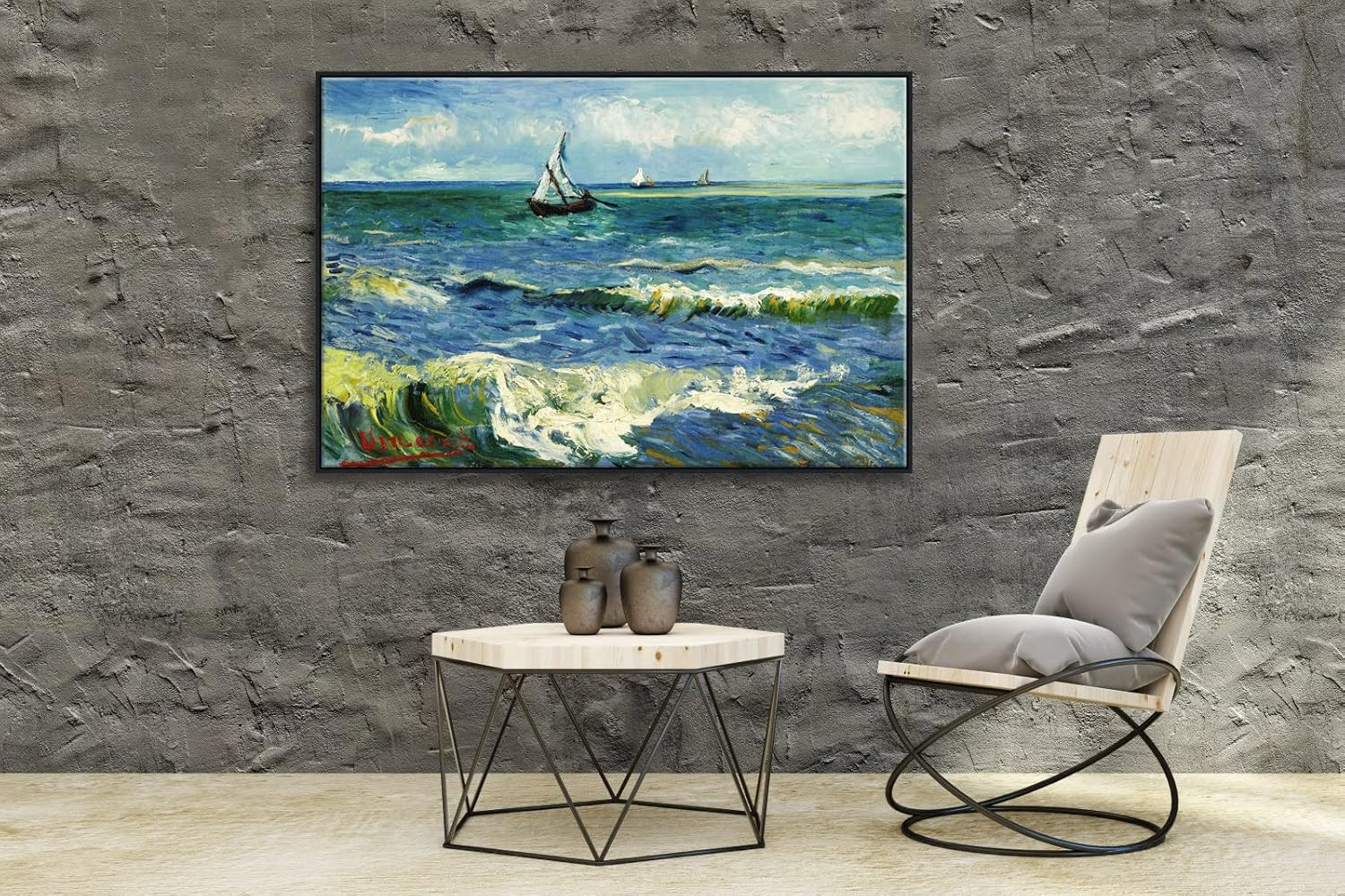 Extra Large Black Framed Van Gogh Seascape Canvas for Modern Home Decor