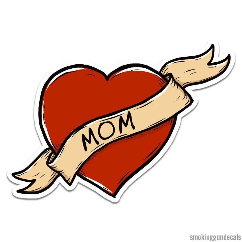 Mom Heart Tattoo, Vinyl Decal Sticker, Indoor Outdoor, 3 Sizes, #12658
