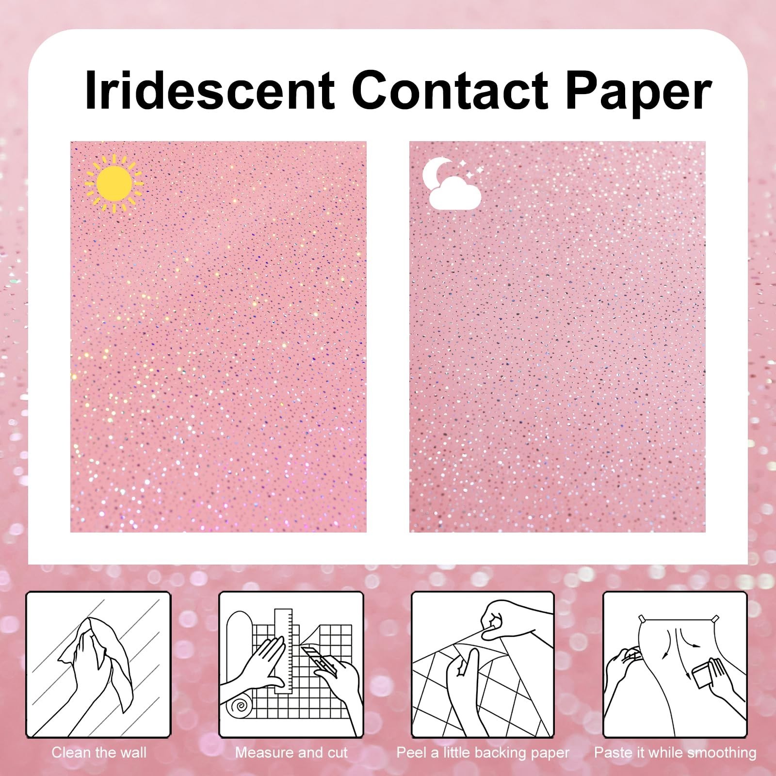 Pink Glossy Countertop Contact Paper Peel and Stick Holographic Shiny Waterpr…