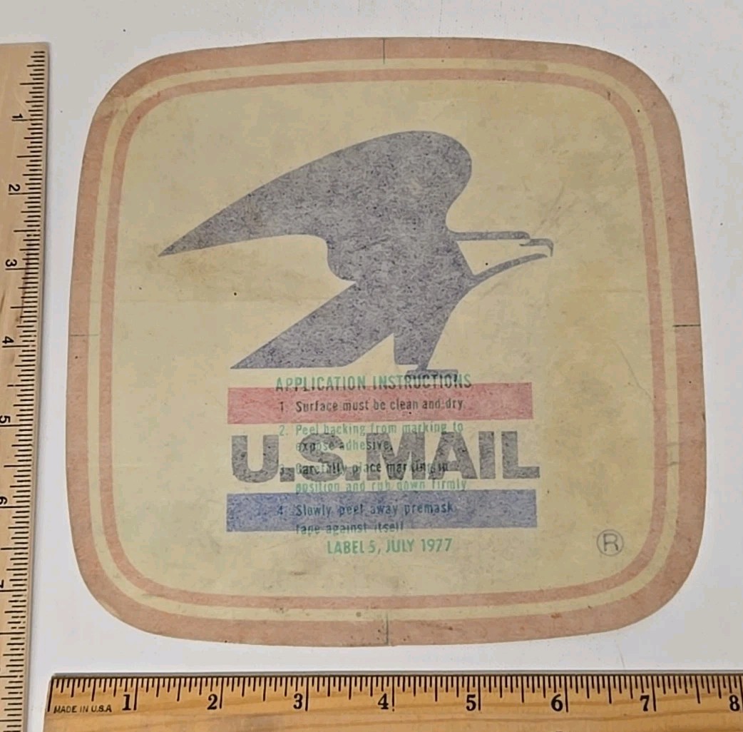 Vtg 1977 USPS US Mail Eagle Logo Decal Sticker Post Office Stamp Sign 7.8" Squa