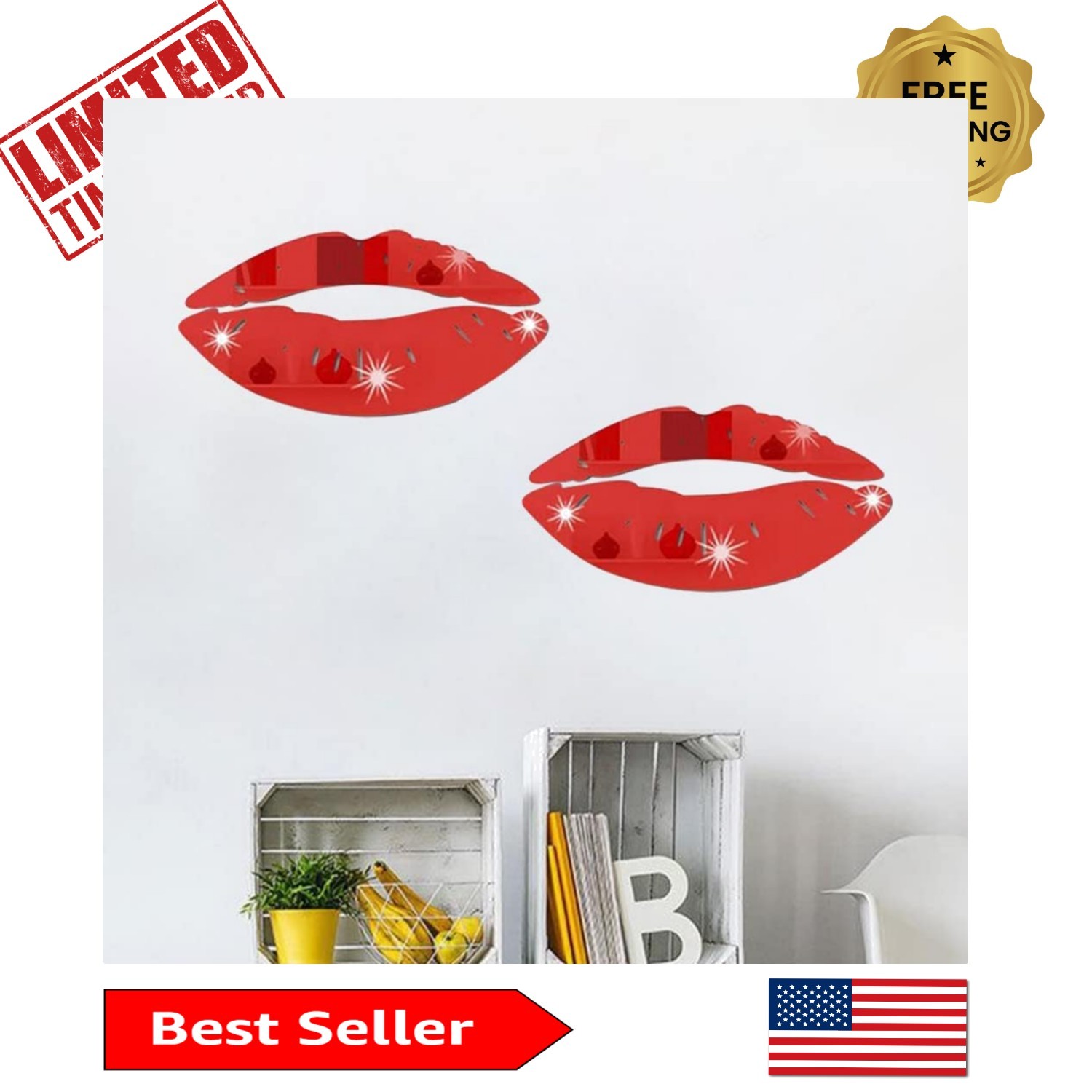 Minimalist Acrylic Kiss Shape Wall Stickers – Transform Your Space Effortlessly
