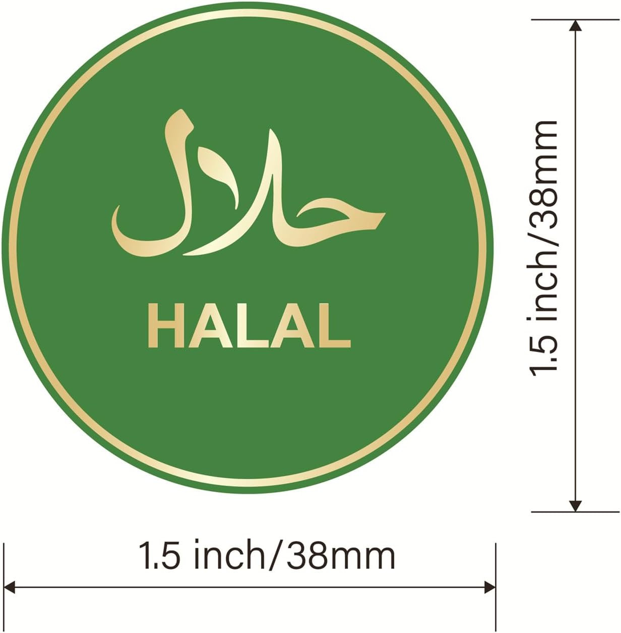 Halal Sticker for ,1.5Inch 300Pcs Green Gold Stamping Halal Sticker for