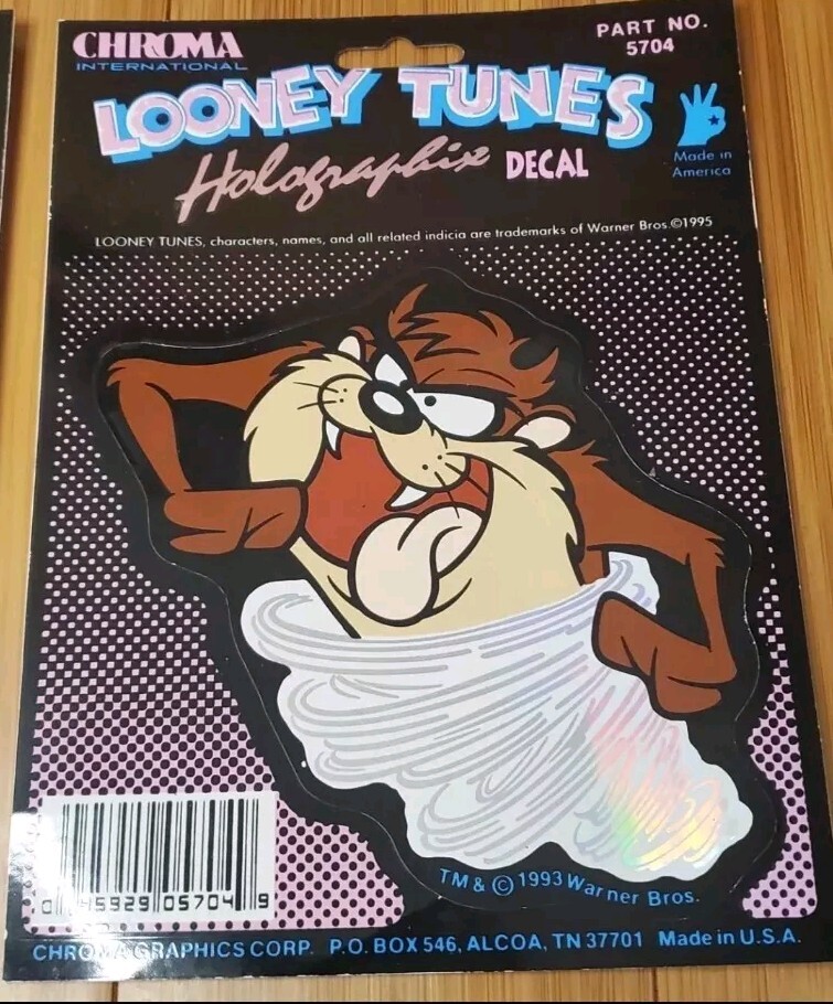 1993 Chroma Holographic Looney Tunes Decal – Taz – Rare Vintage. + bonus sticker