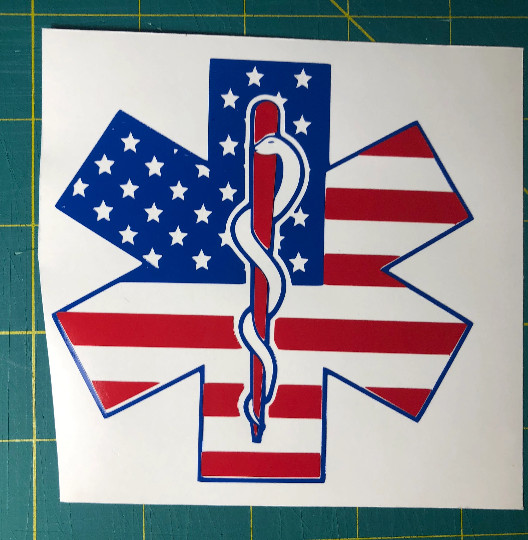 EMS Star of Life American Flag Vinyl Decal