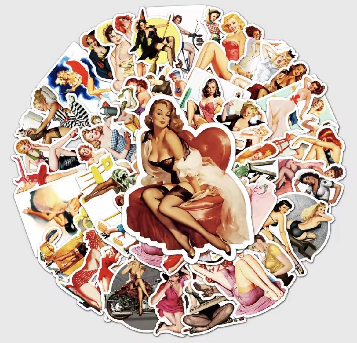 Retro Pin Up Style Stickers 50pk Sexy Fun Mix Matte Finish Sticker FREE SHIPPING